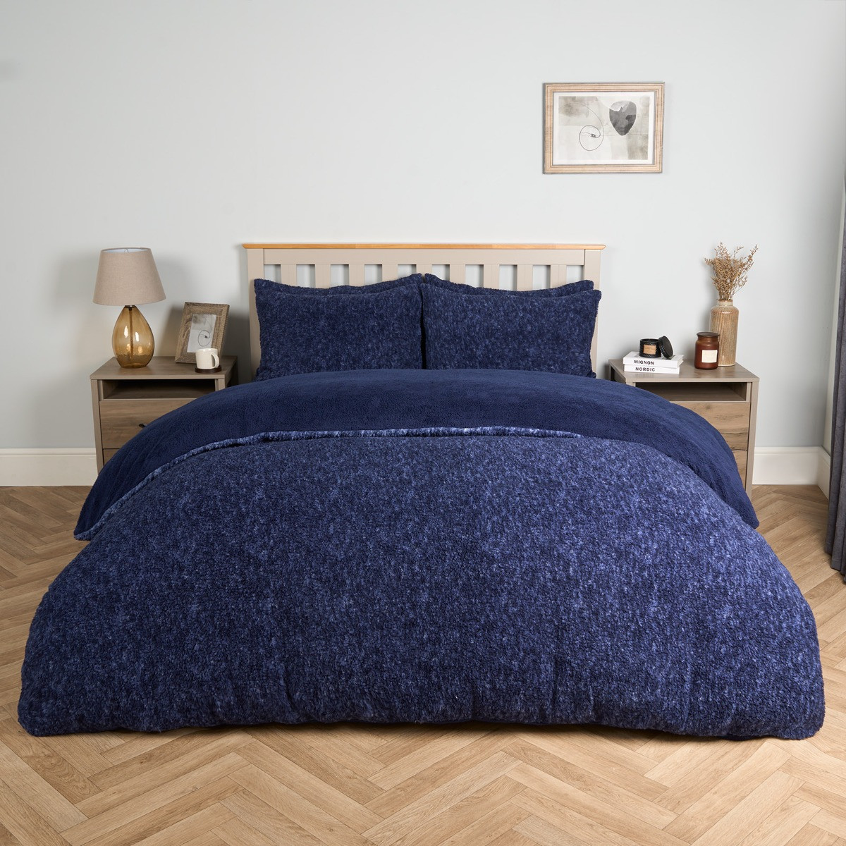 OHS Teddy Marl Textured Duvet Set - Navy>