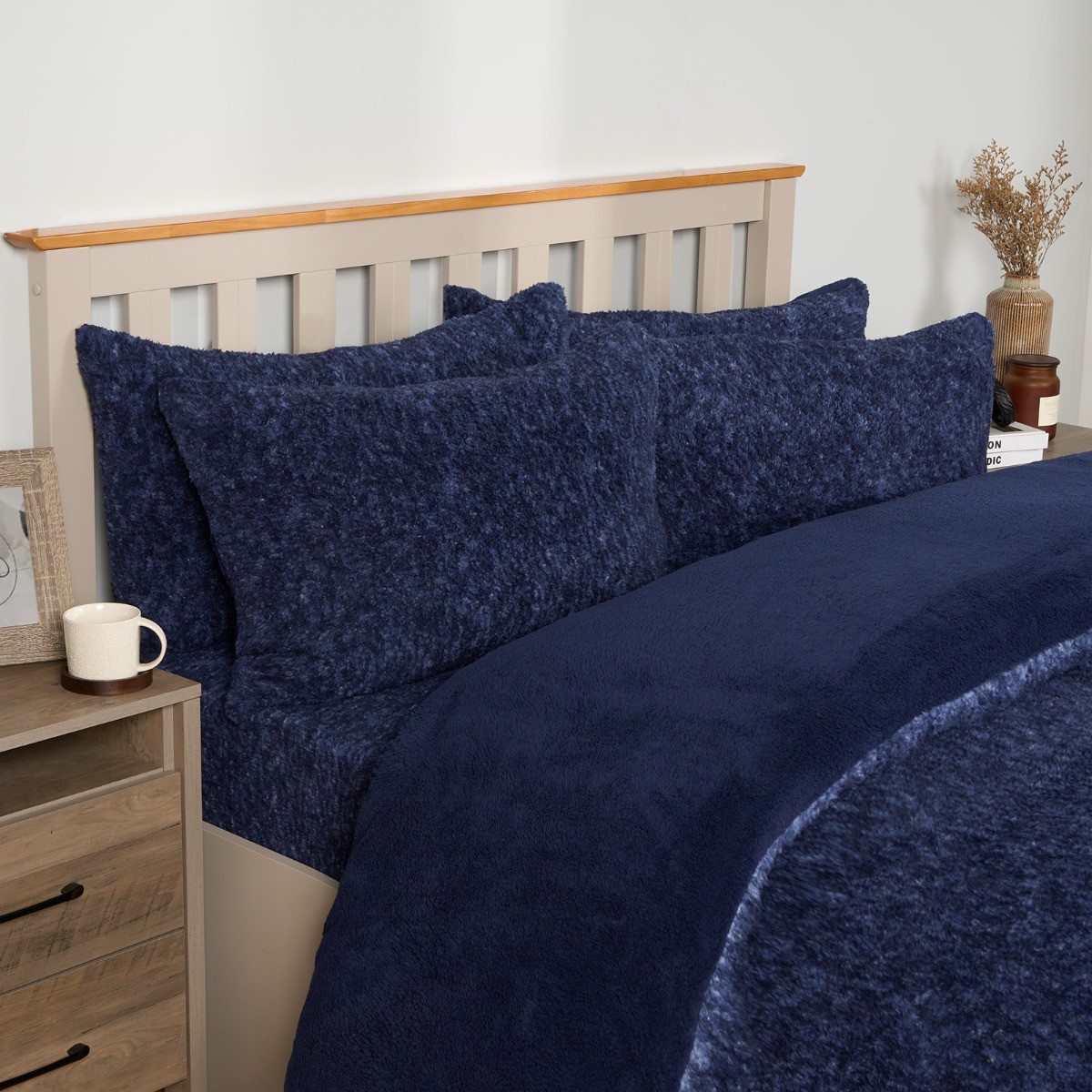 OHS Teddy Marl Textured Duvet Set - Navy>