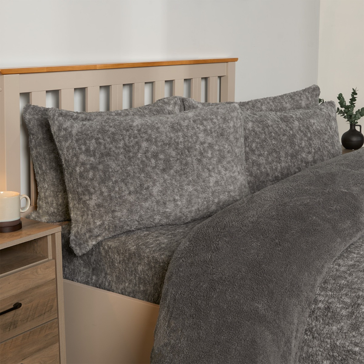 OHS Teddy Marl Textured Duvet Set - Charcoal>