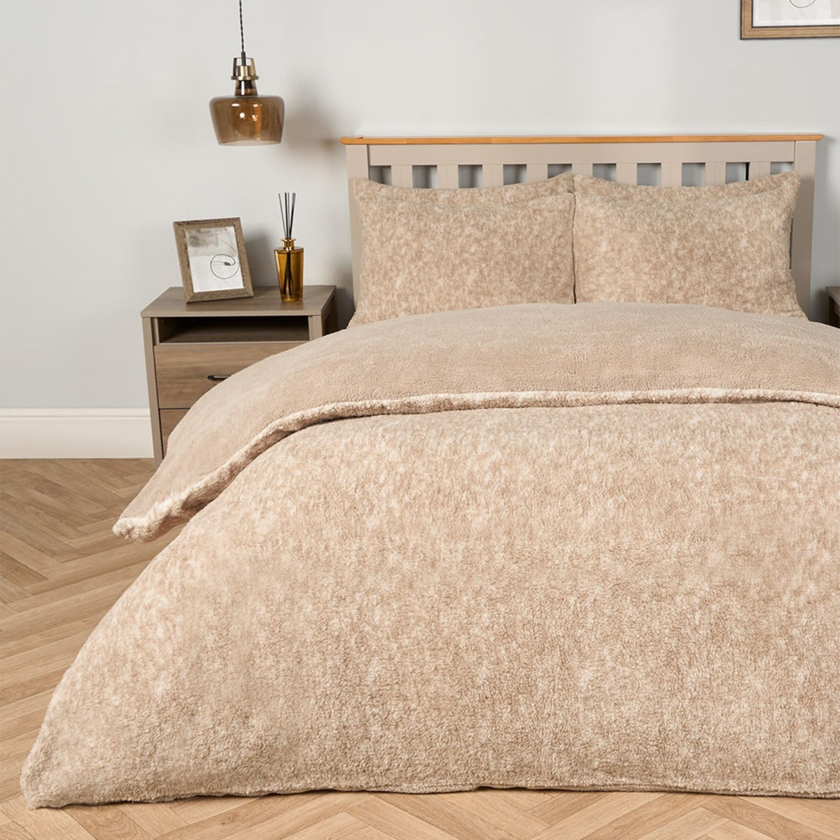 OHS Teddy Marl Textured Duvet Set - Natural>