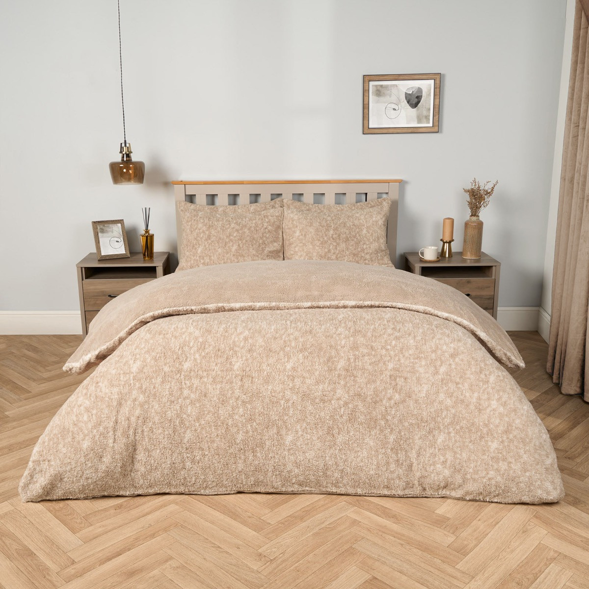 OHS Teddy Marl Textured Duvet Set - Natural>