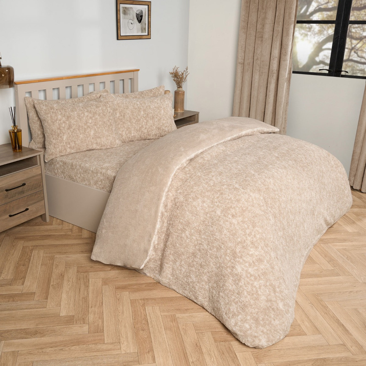 OHS Teddy Marl Textured Duvet Set - Natural>