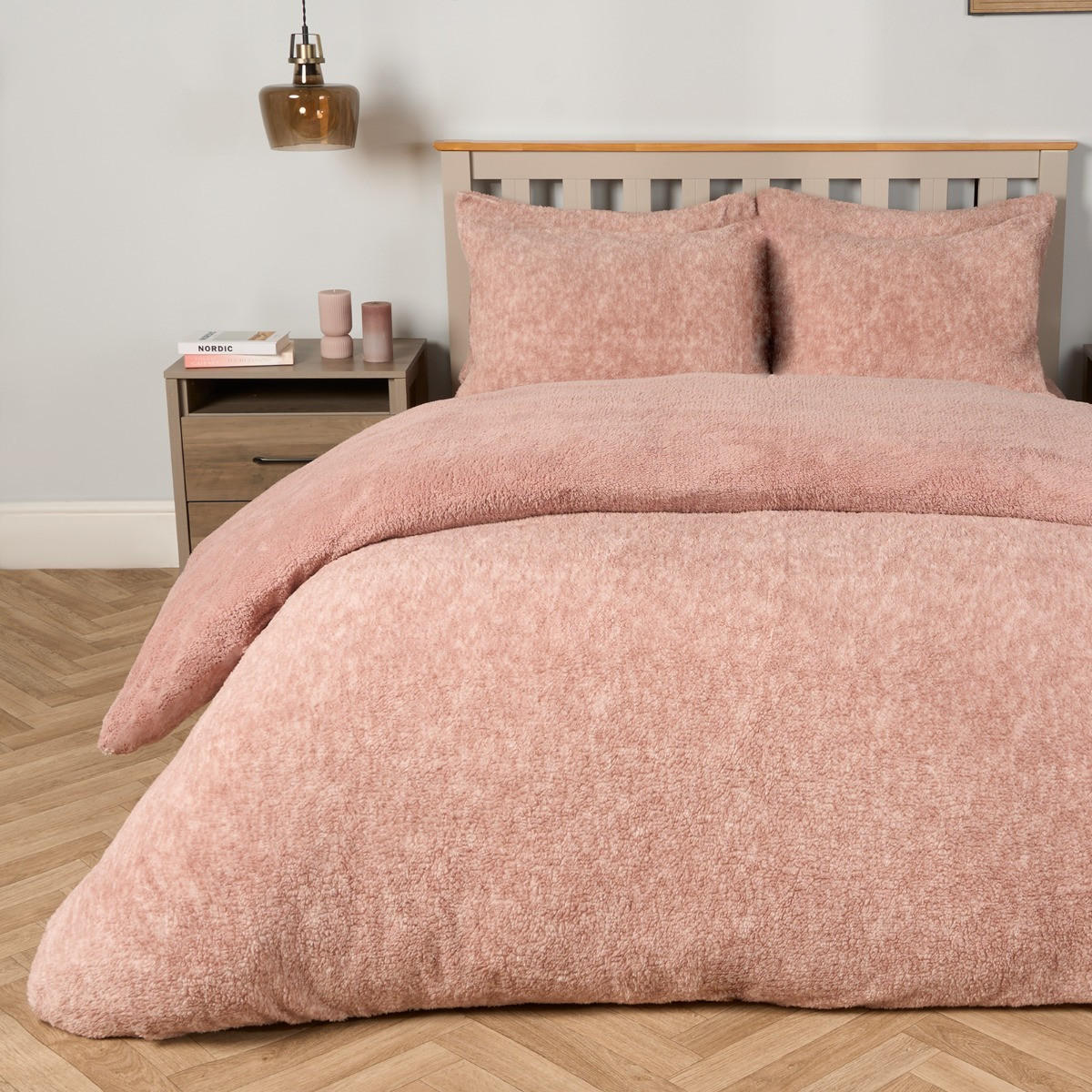 OHS Teddy Marl Textured Duvet Set, Blush - Single>