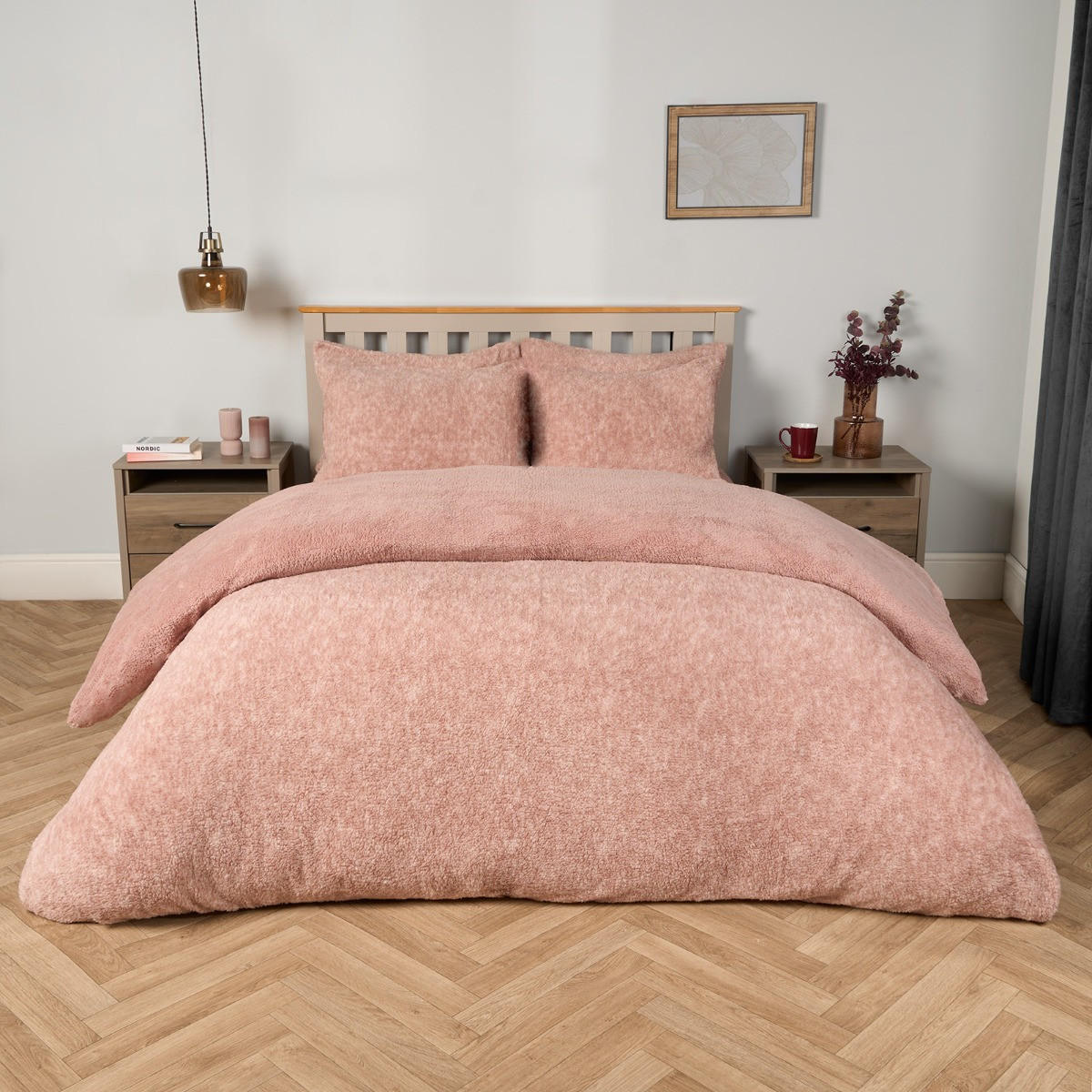 OHS Teddy Marl Textured Duvet Set - Blush>