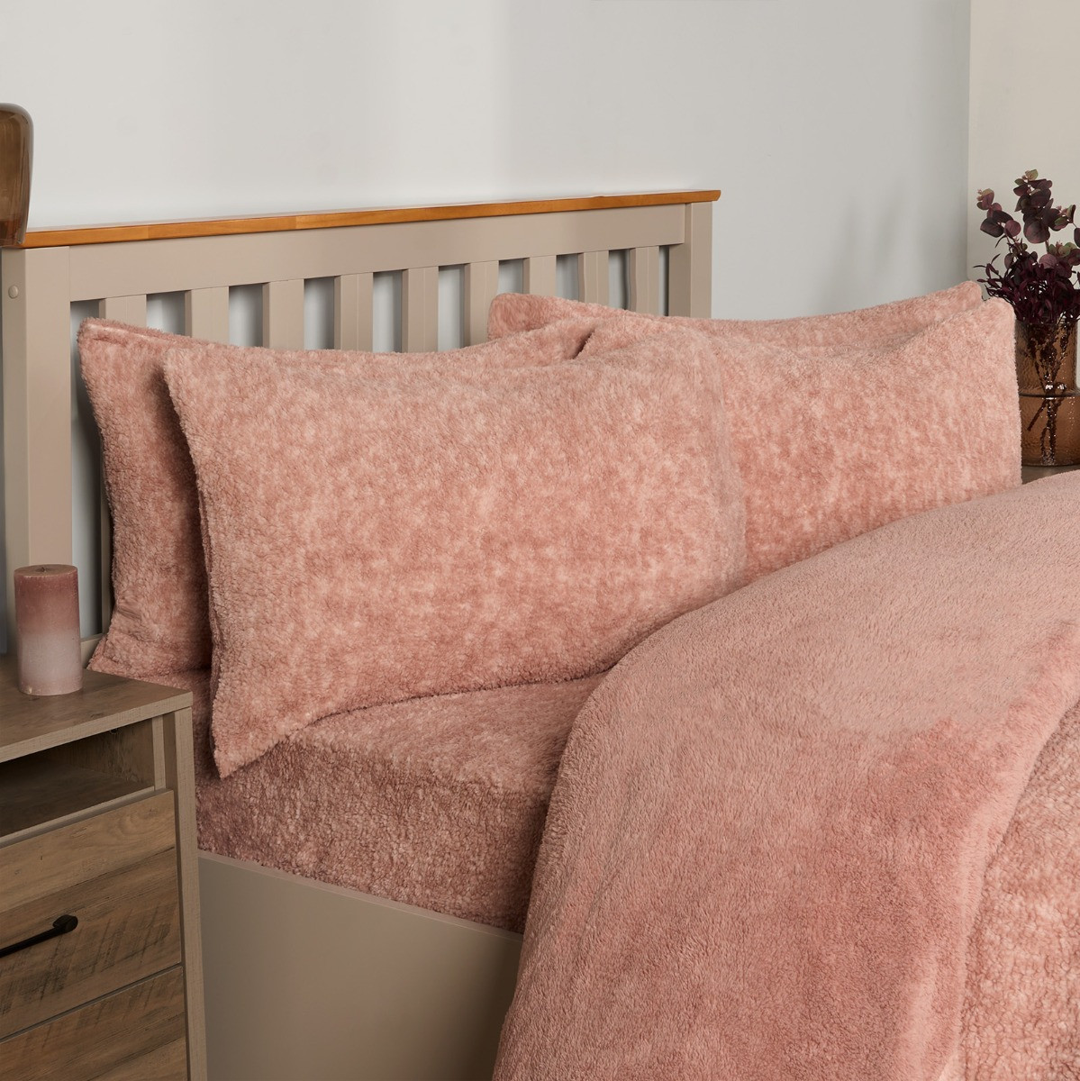 OHS Teddy Marl Textured Duvet Set - Blush>