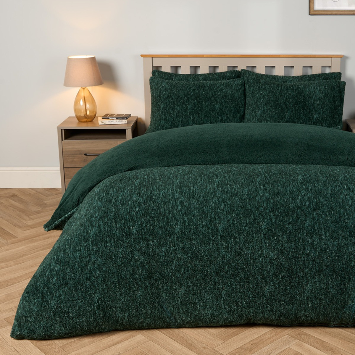 OHS Teddy Marl Textured Duvet Set - Forest Green>