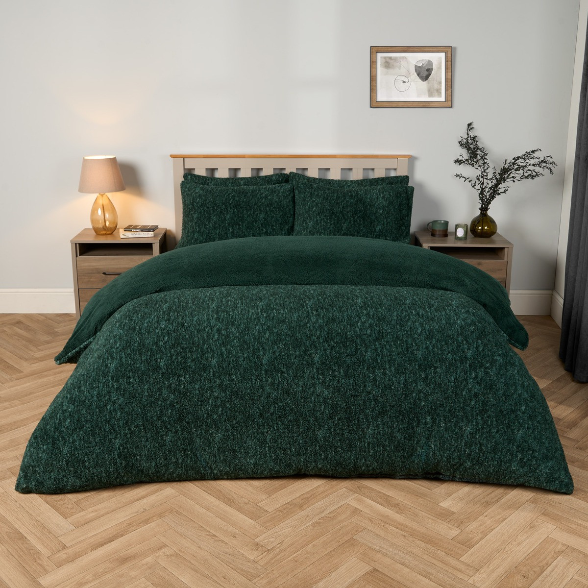 OHS Teddy Marl Textured Duvet Set - Forest Green>