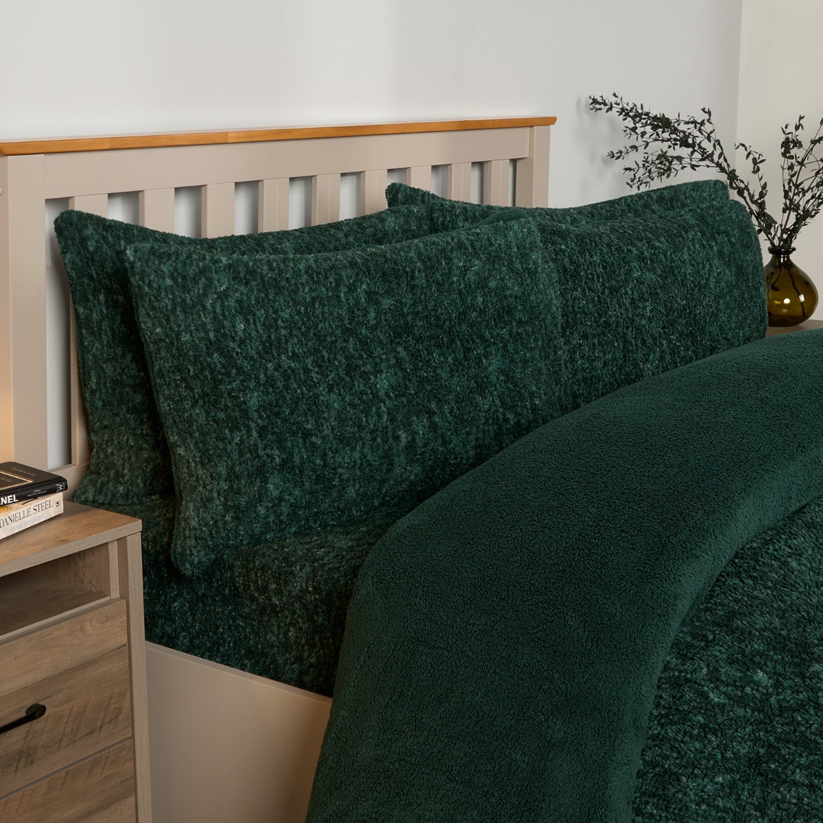 OHS Teddy Marl Textured Duvet Set - Forest Green>