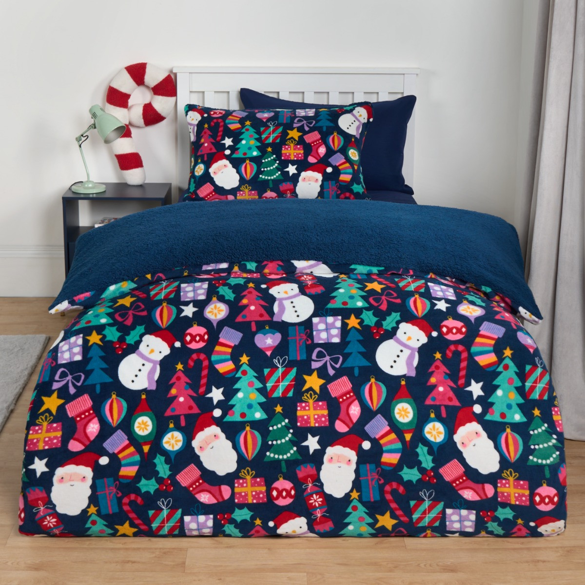 OHS Christmas Festive Fun Fleece Duvet Set - Navy >