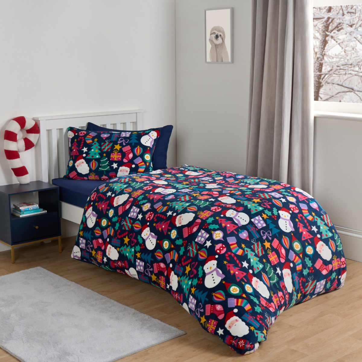 OHS Christmas Festive Fun Fleece Duvet Set - Navy >