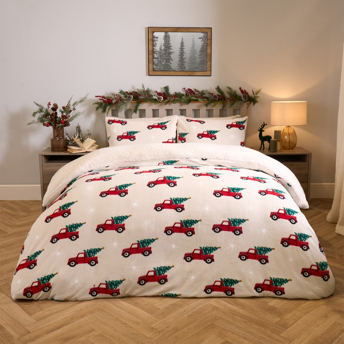 OHS Home For Christmas Fleece Duvet Set, Natural - Double >