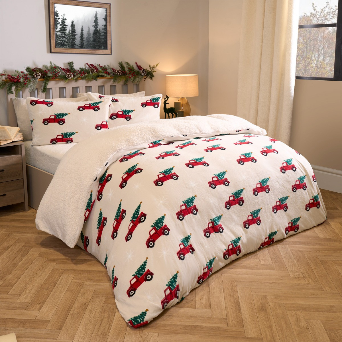 OHS Home For Christmas Fleece Duvet Set, Natural - Double >