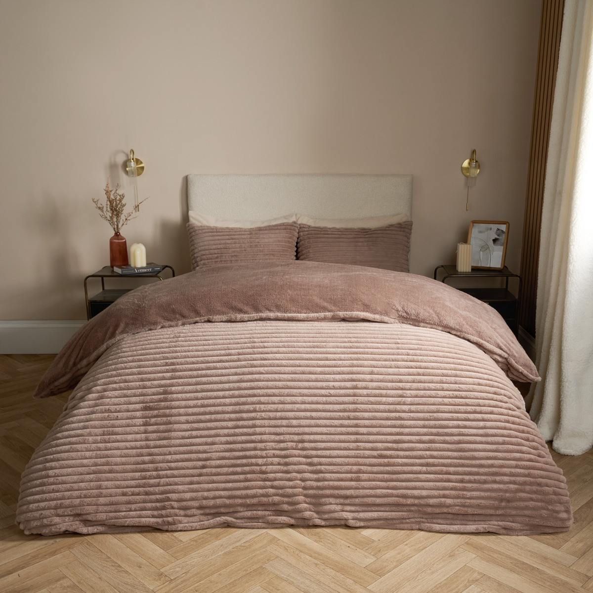 OHS Ribbed Faux Fur Duvet Set - Mink>