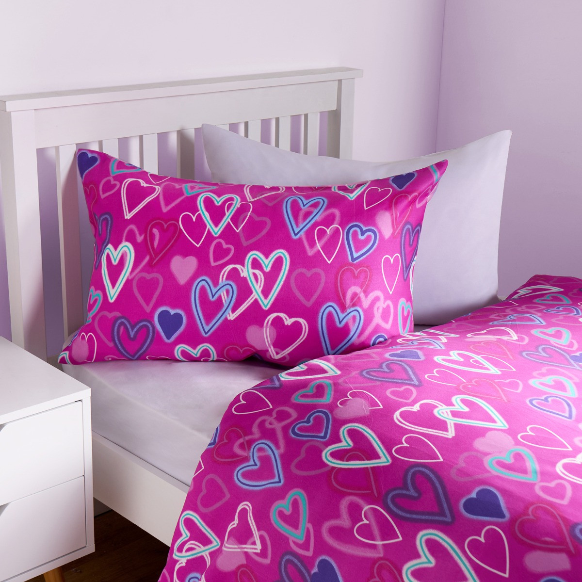 OHS Neon Hearts Reversible Duvet Cover Set - Pink>