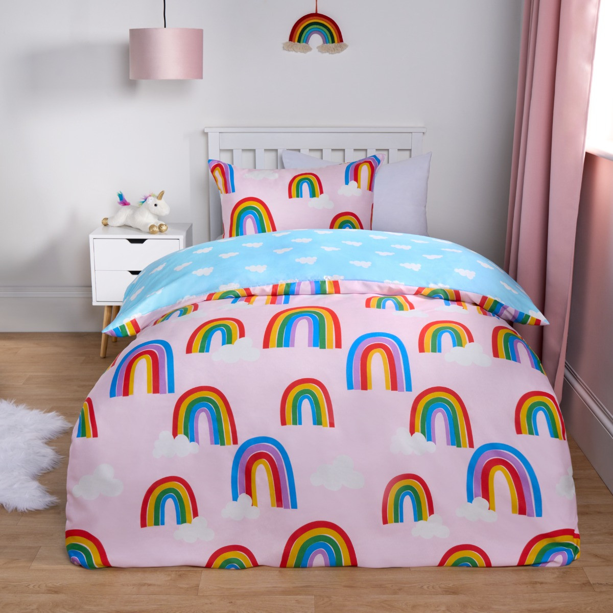 OHS Rainbows & Clouds Reversible Duvet Cover Set - Multi >
