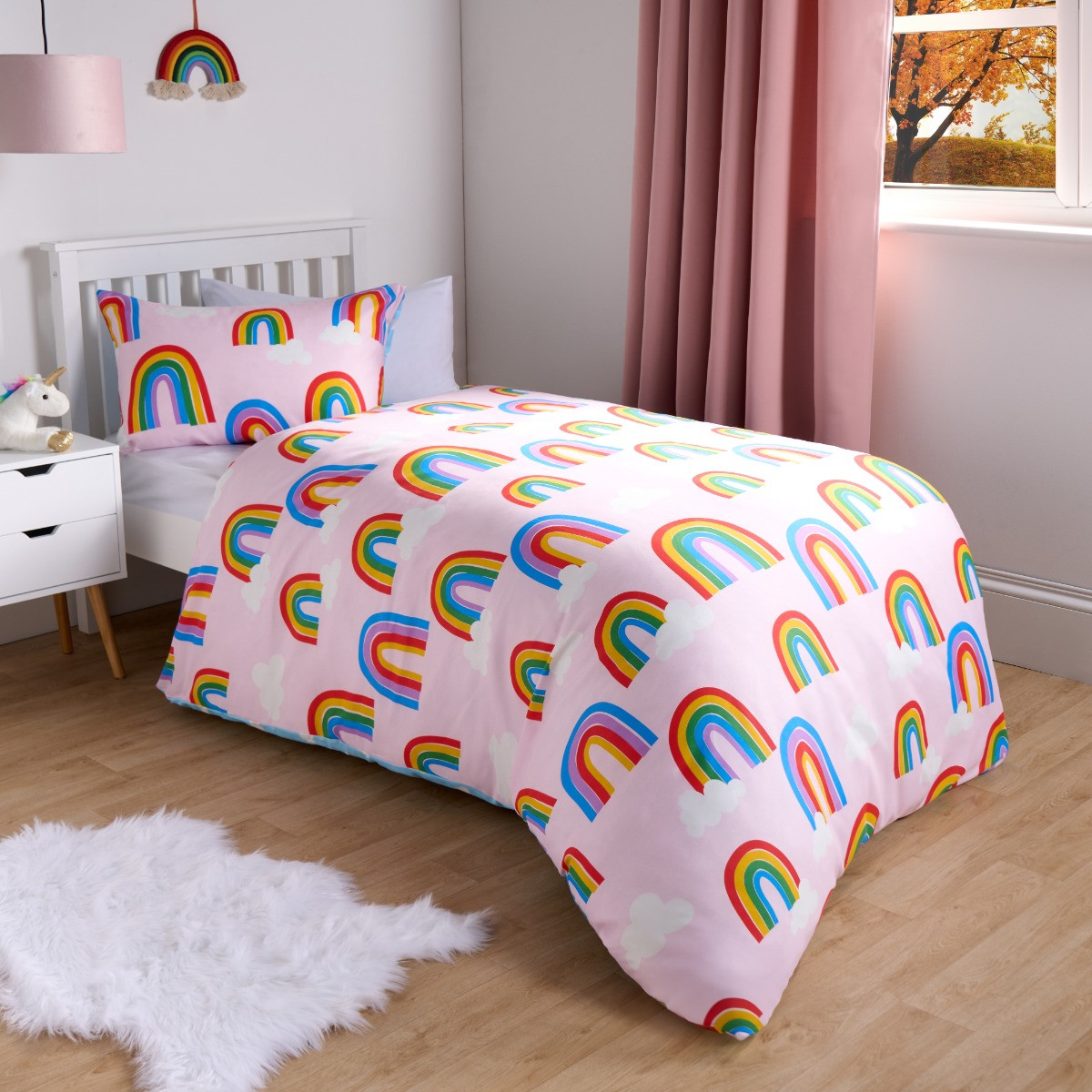 OHS Rainbows & Clouds Reversible Duvet Cover Set - Multi >