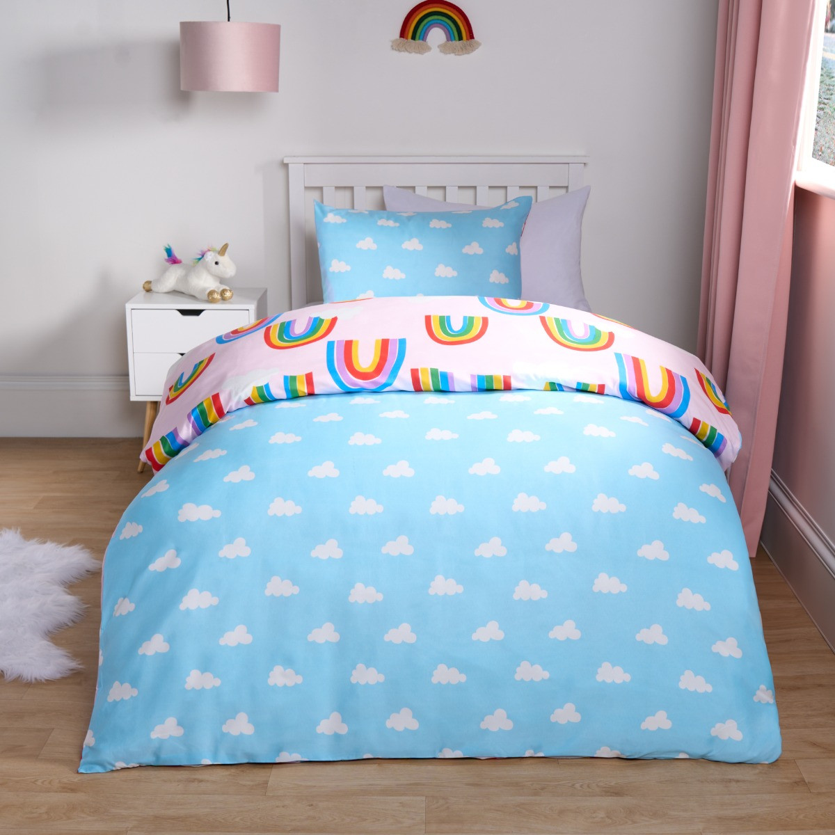 OHS Rainbows & Clouds Reversible Duvet Cover Set - Multi >