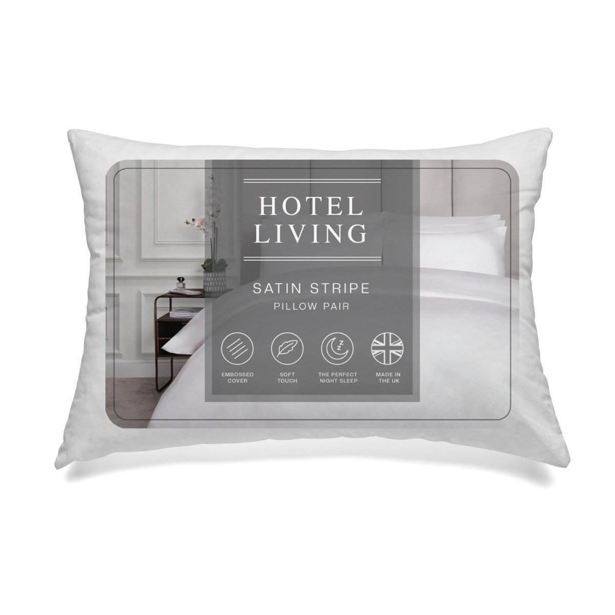 OHS Hotel Satin Stripe Pillow Pair, White - 2 Pack>