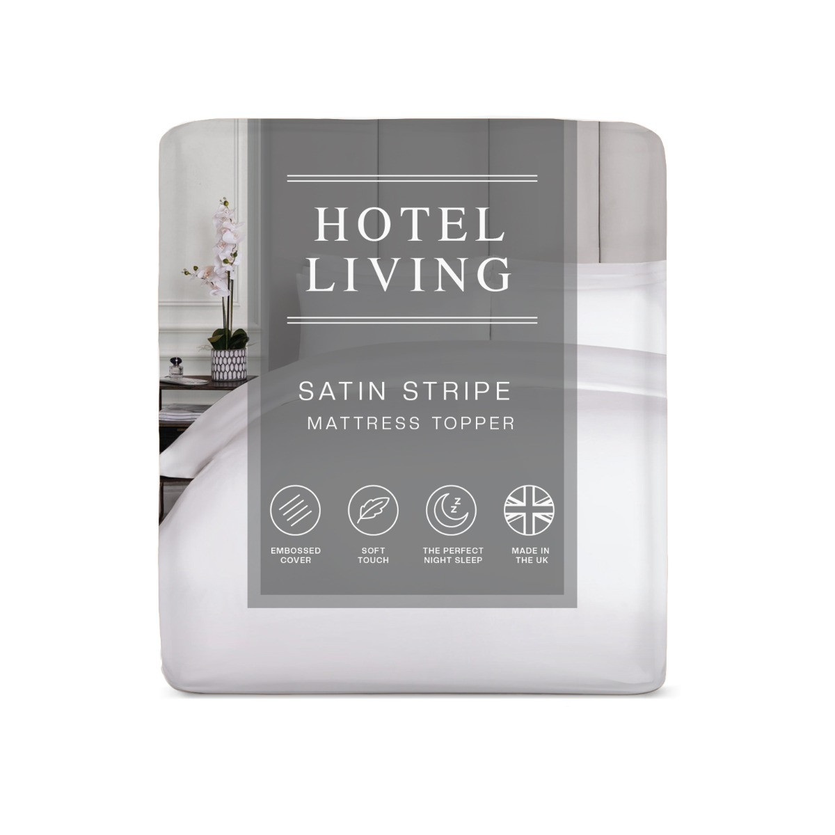 OHS Hotel Satin Stripe Mattress Topper - White>