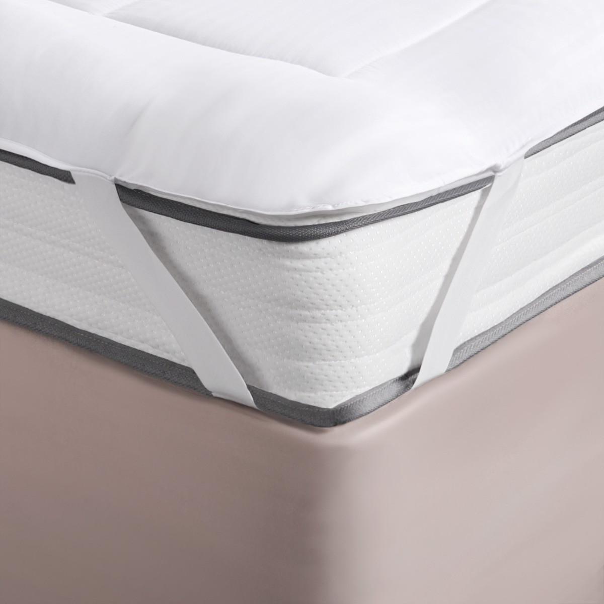 OHS Hotel Satin Stripe Mattress Topper, White - Double>