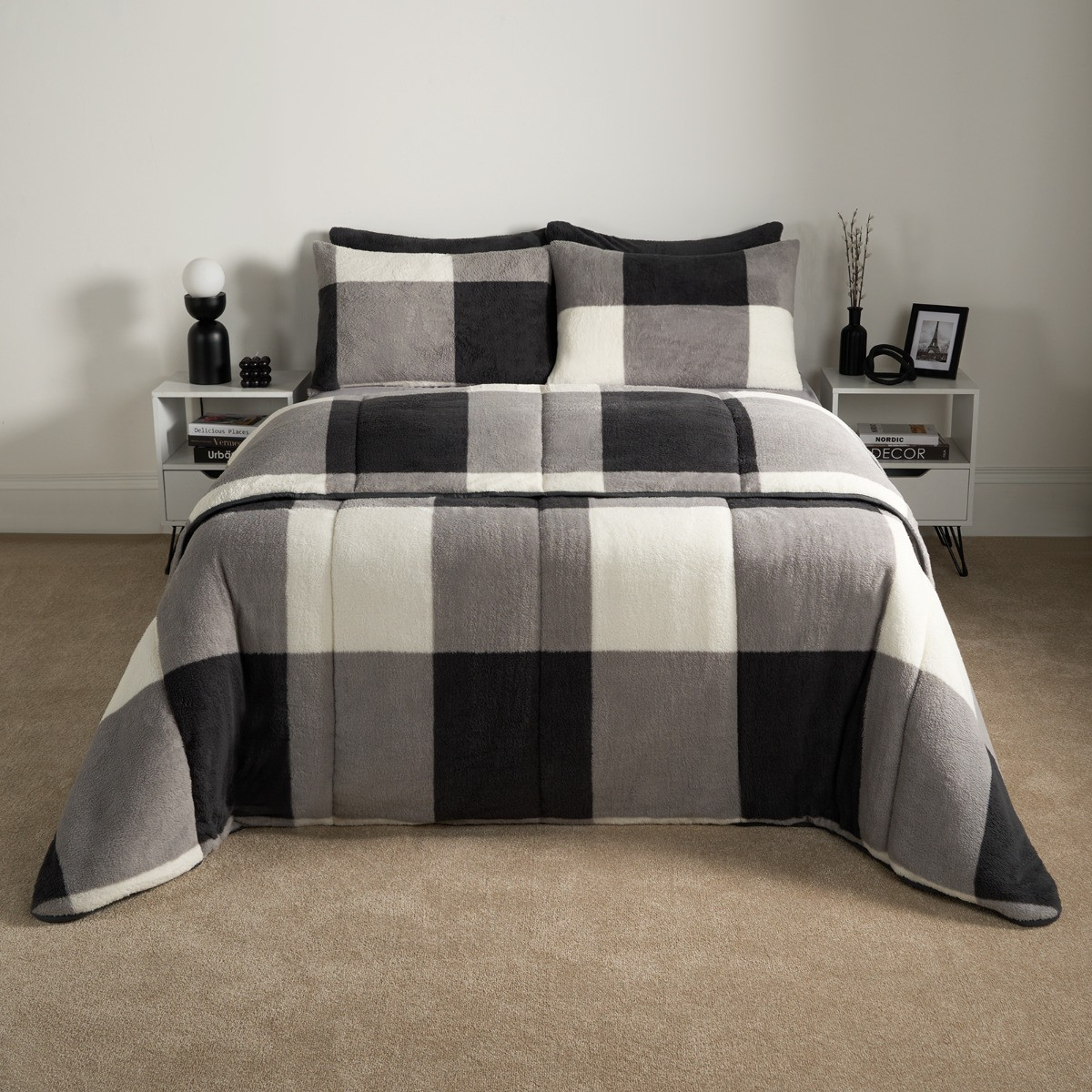 OHS Teddy Gingham Coverless 10.5 Duvet & Pillowcases - Grey >