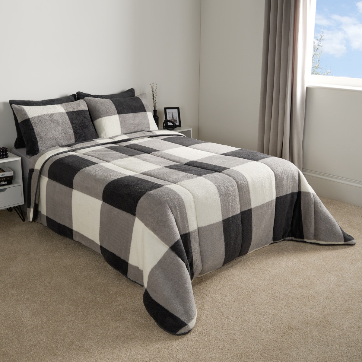 OHS Teddy Gingham Coverless 10.5 Duvet & Pillowcases - Grey >