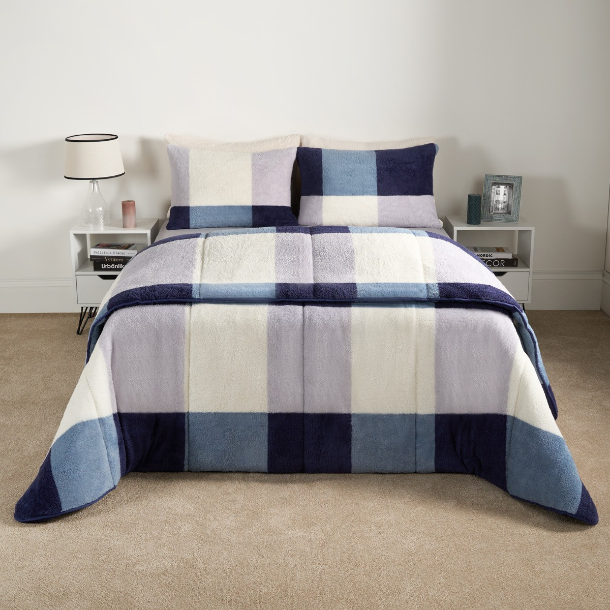 OHS Teddy Gingham Coverless 10.5 Duvet & Pillowcases - Navy >