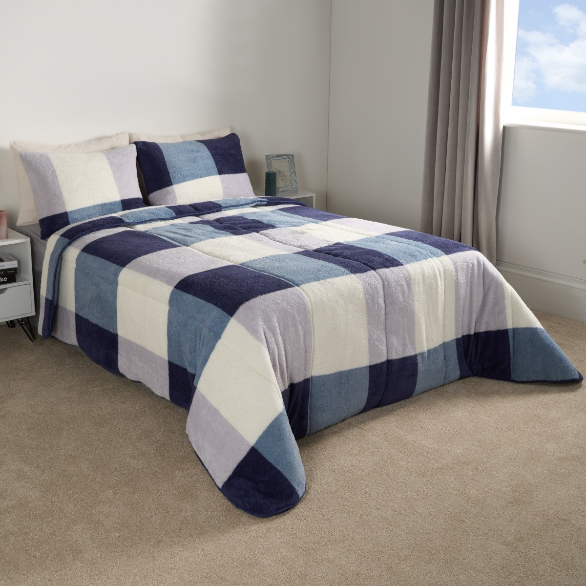 OHS Teddy Gingham Coverless 10.5 Duvet & Pillowcases - Navy >