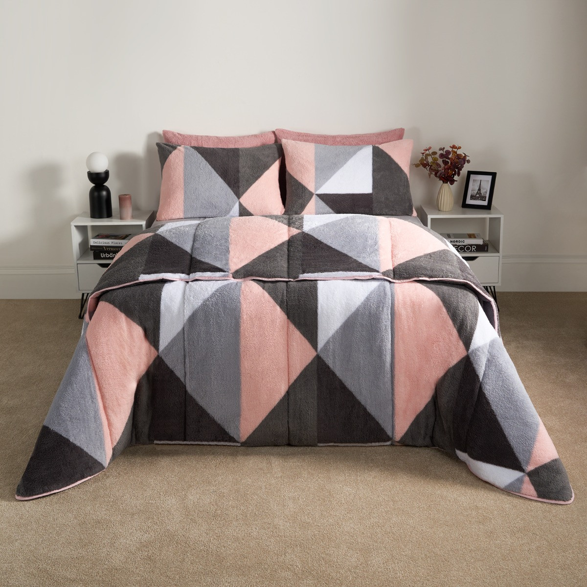 OHS Teddy Geometric Coverless 10.5 Duvet & Pillowcases - Blush >