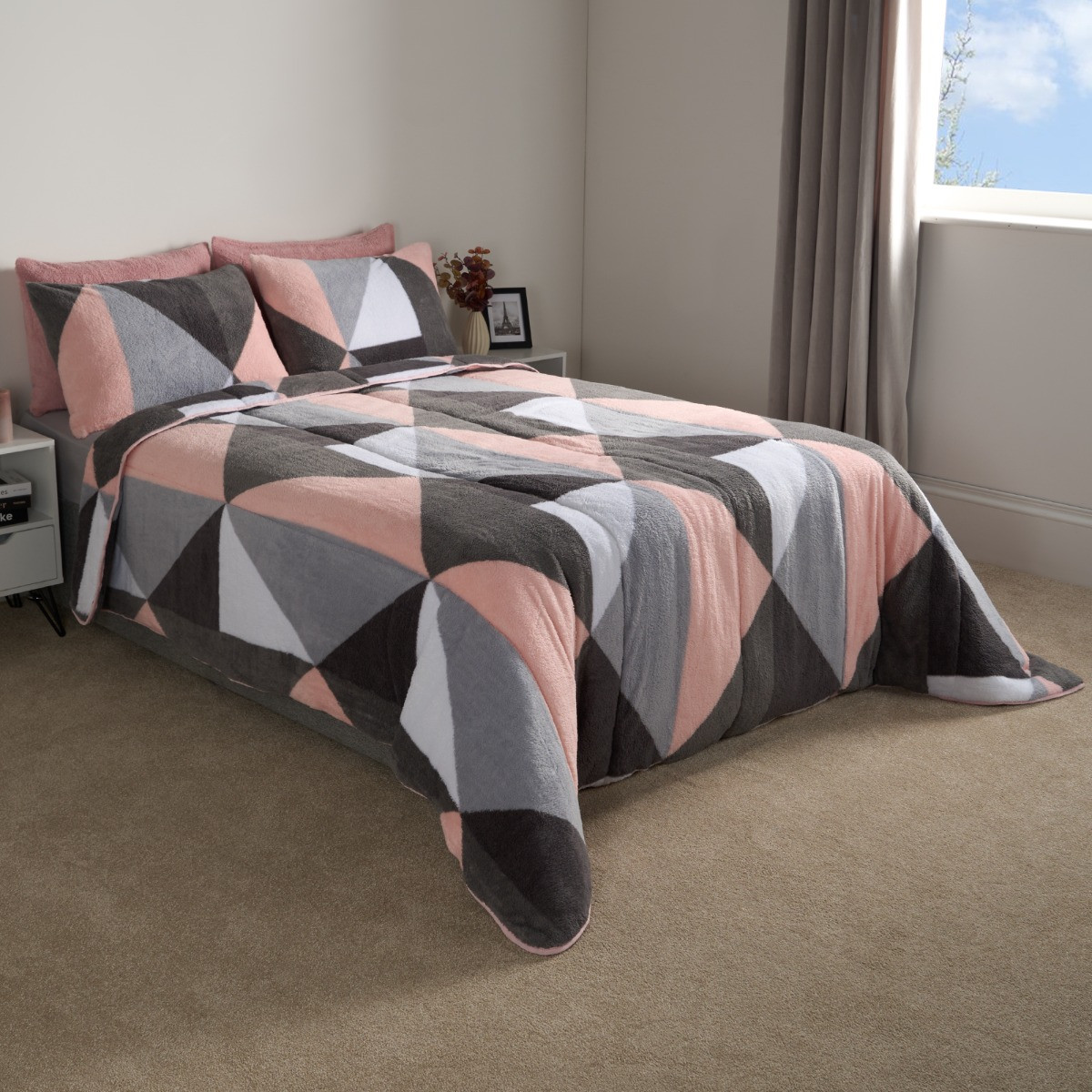 OHS Teddy Geometric Coverless 10.5 Duvet & Pillowcases - Blush >