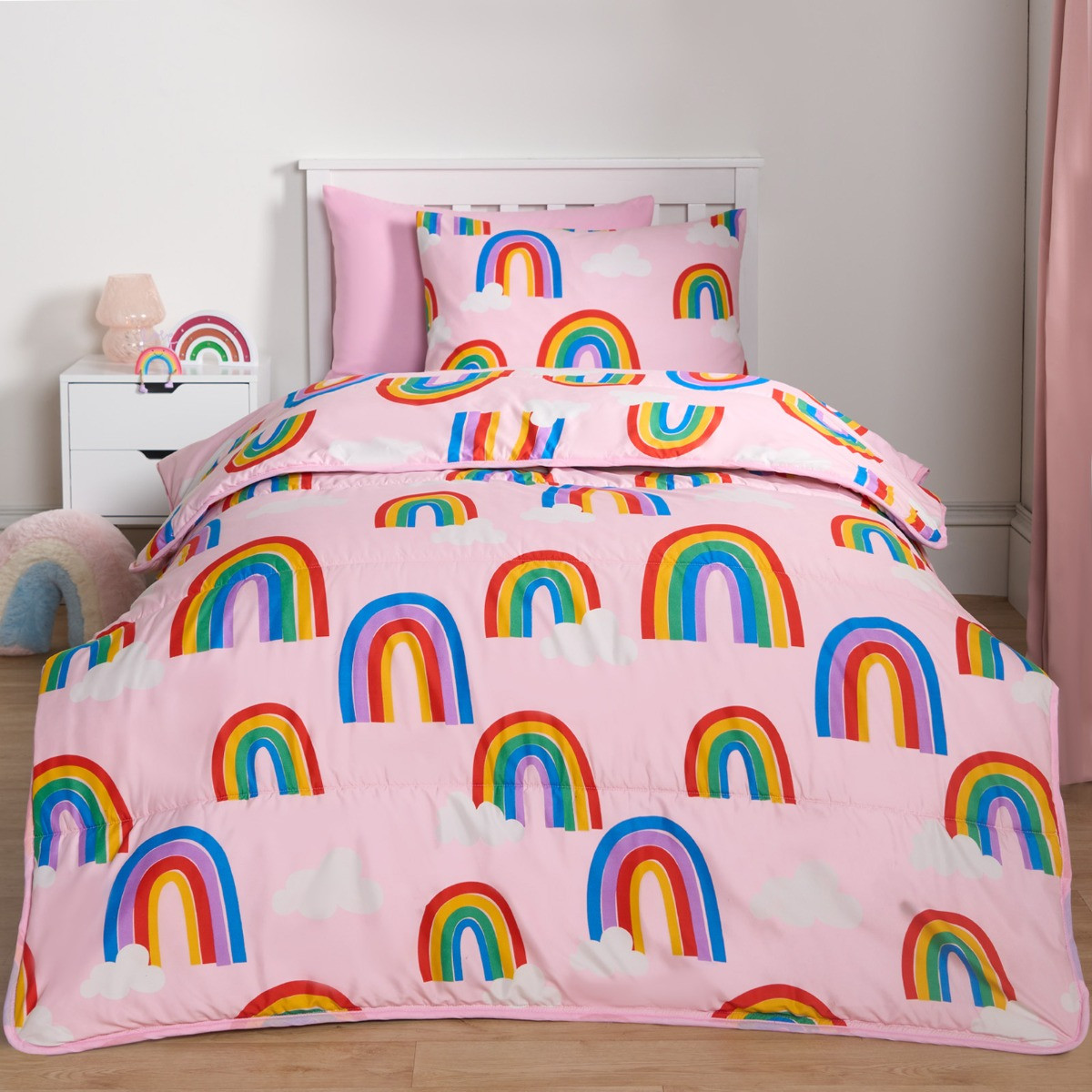 OHS Rainbows Coverless 10.5 Tog Duvet Pillowcase Pink Single