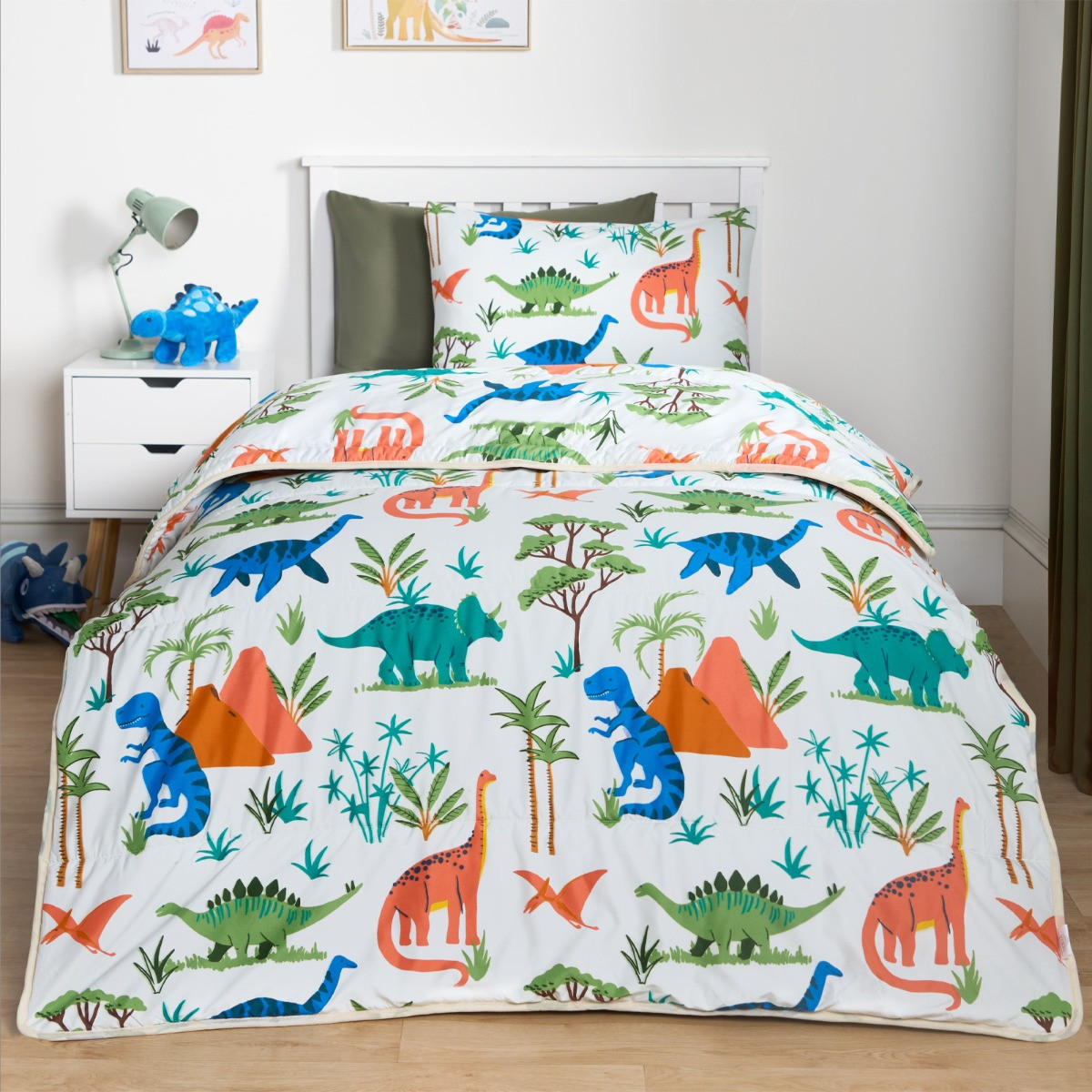 OHS Dino Coverless 10.5 Tog Duvet & Pillowcase, Multi - Single >