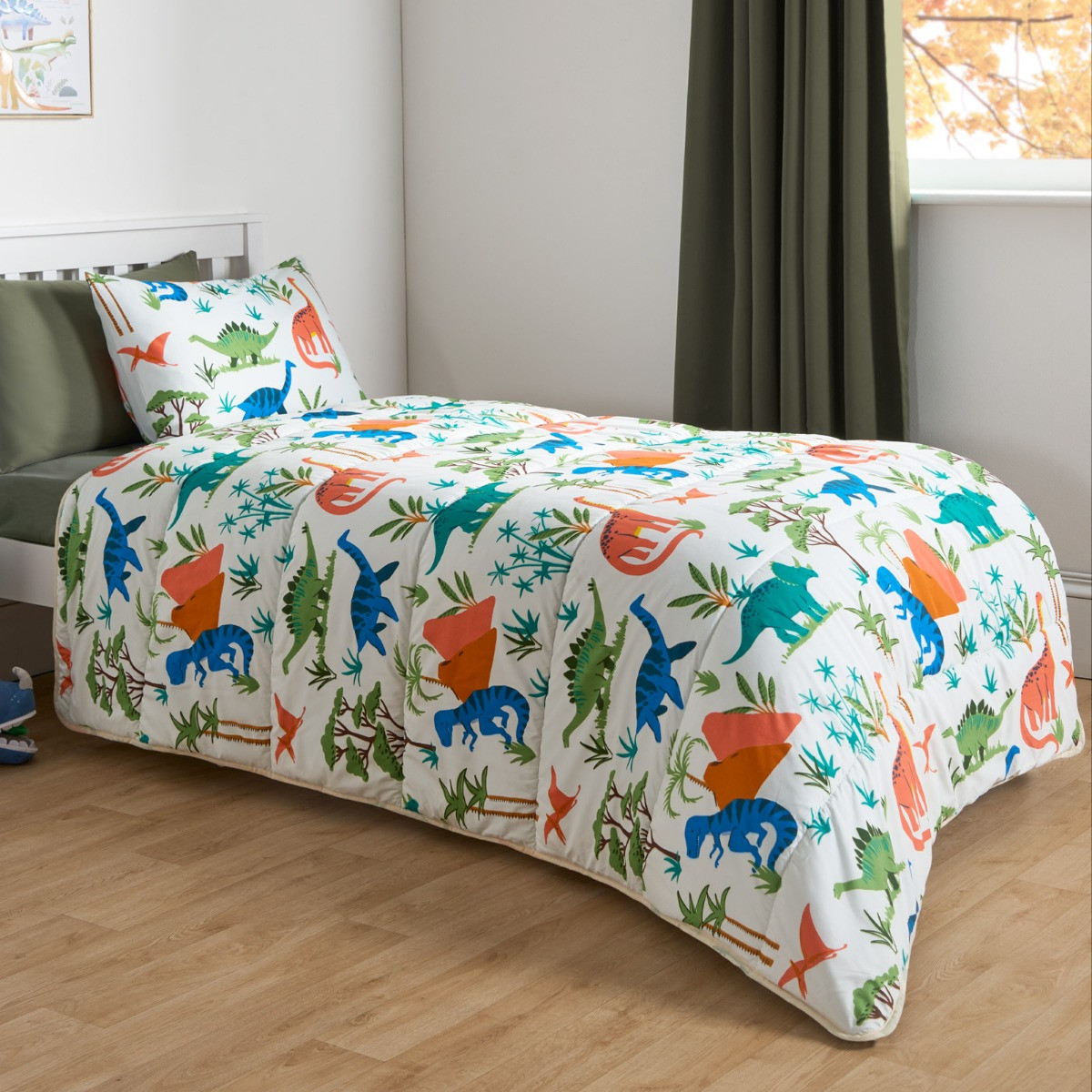 OHS Dino Coverless 10.5 Tog Duvet & Pillowcase, Multi - Single >