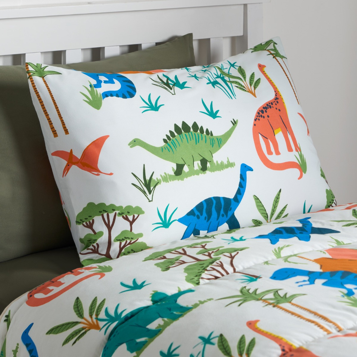 OHS Dino Coverless 10.5 Tog Duvet & Pillowcase, Multi - Single >