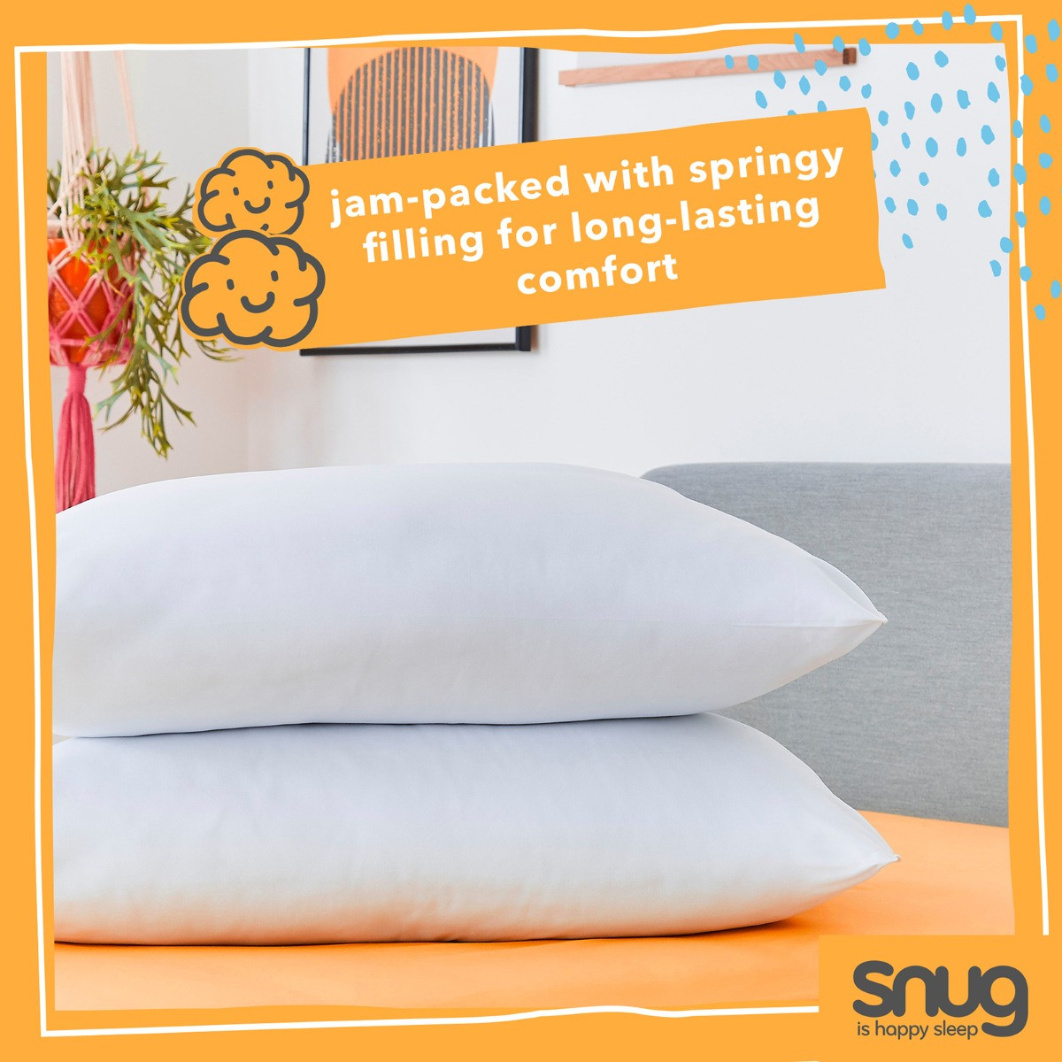Snug 2 Pack Brilliantly Bouncy Pillow Pair - White>