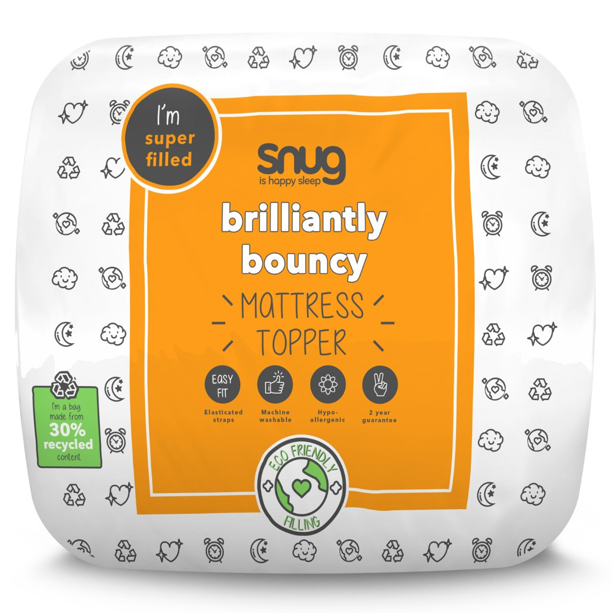 Snug Brilliantly Bouncy Mattress Topper - White>