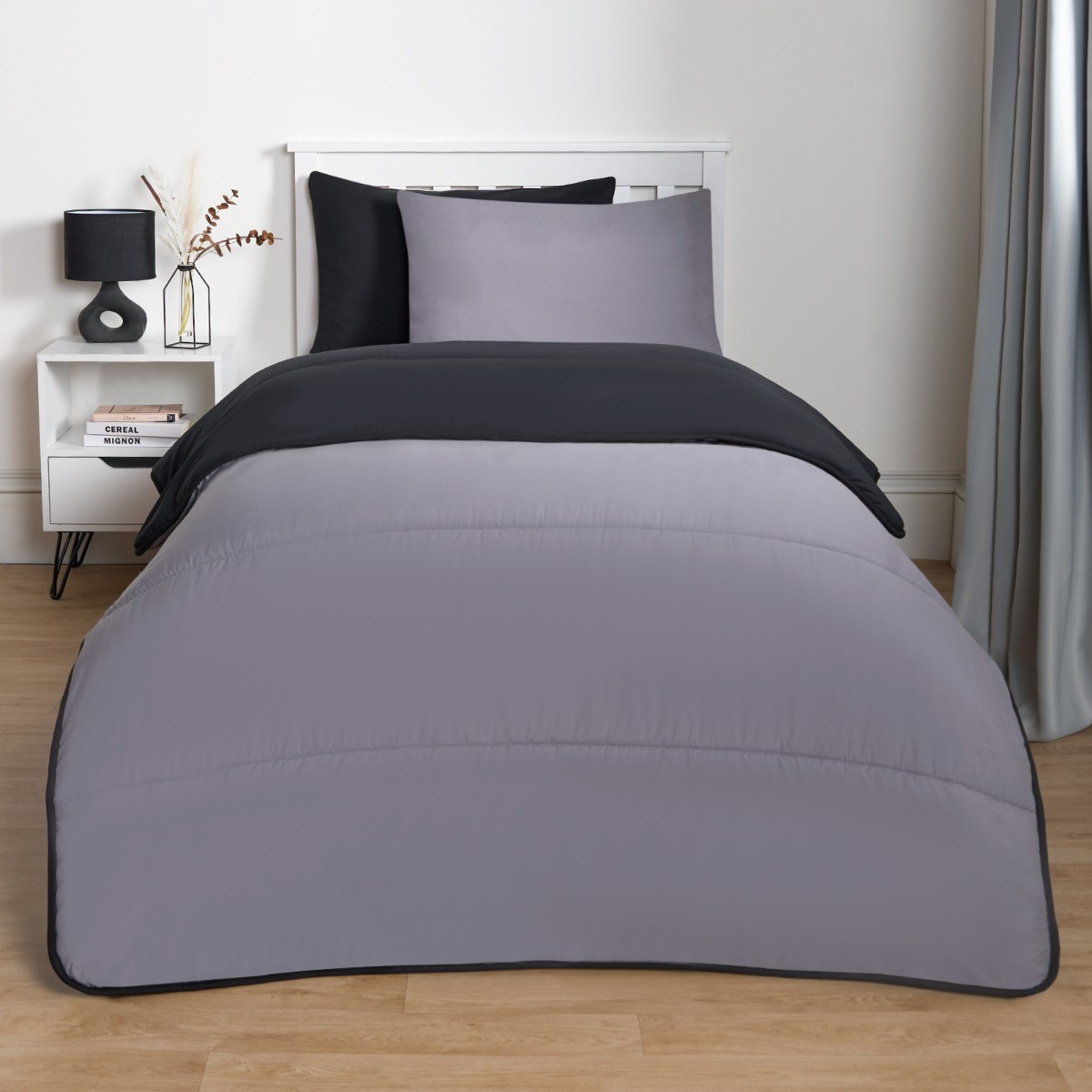 OHS Coverless 10.5 Tog Reversible Duvet & Pillowcase - Black/Grey>