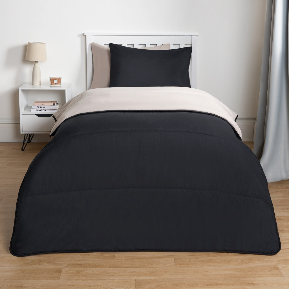 OHS Coverless 10.5 Tog Reversible Duvet & Pillowcase - Black/Stone >