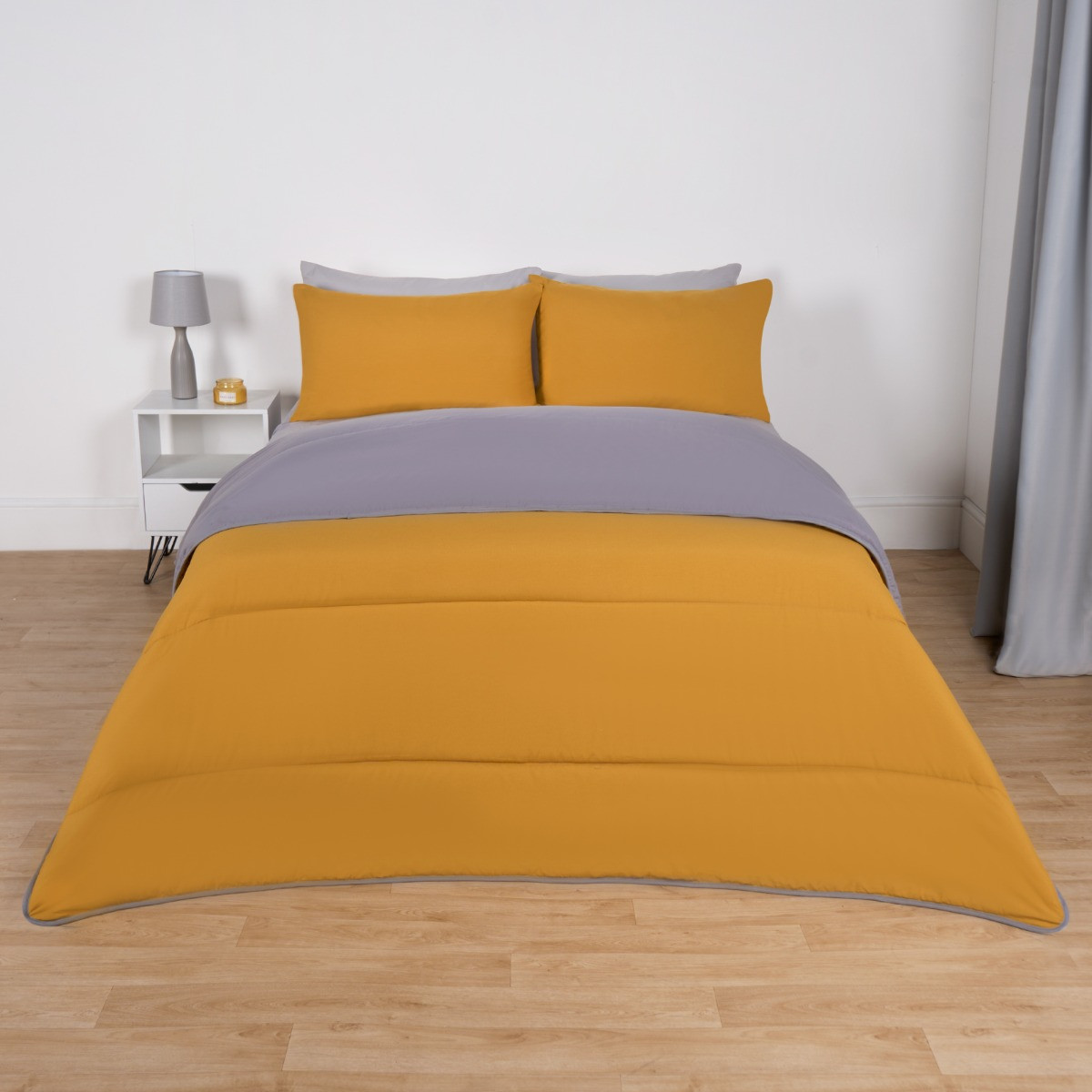 OHS Coverless 10.5 Tog Reversible Duvet & Pillowcase, Grey/Ochre - King>