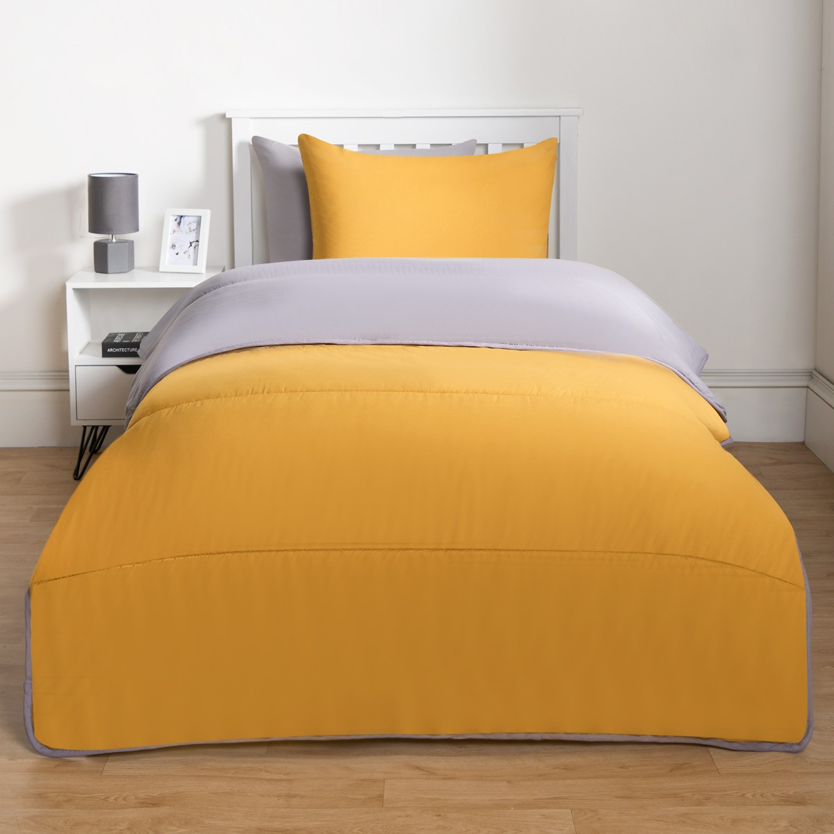 OHS Coverless 10.5 Tog Reversible Duvet & Pillowcase -Grey/Ochre>