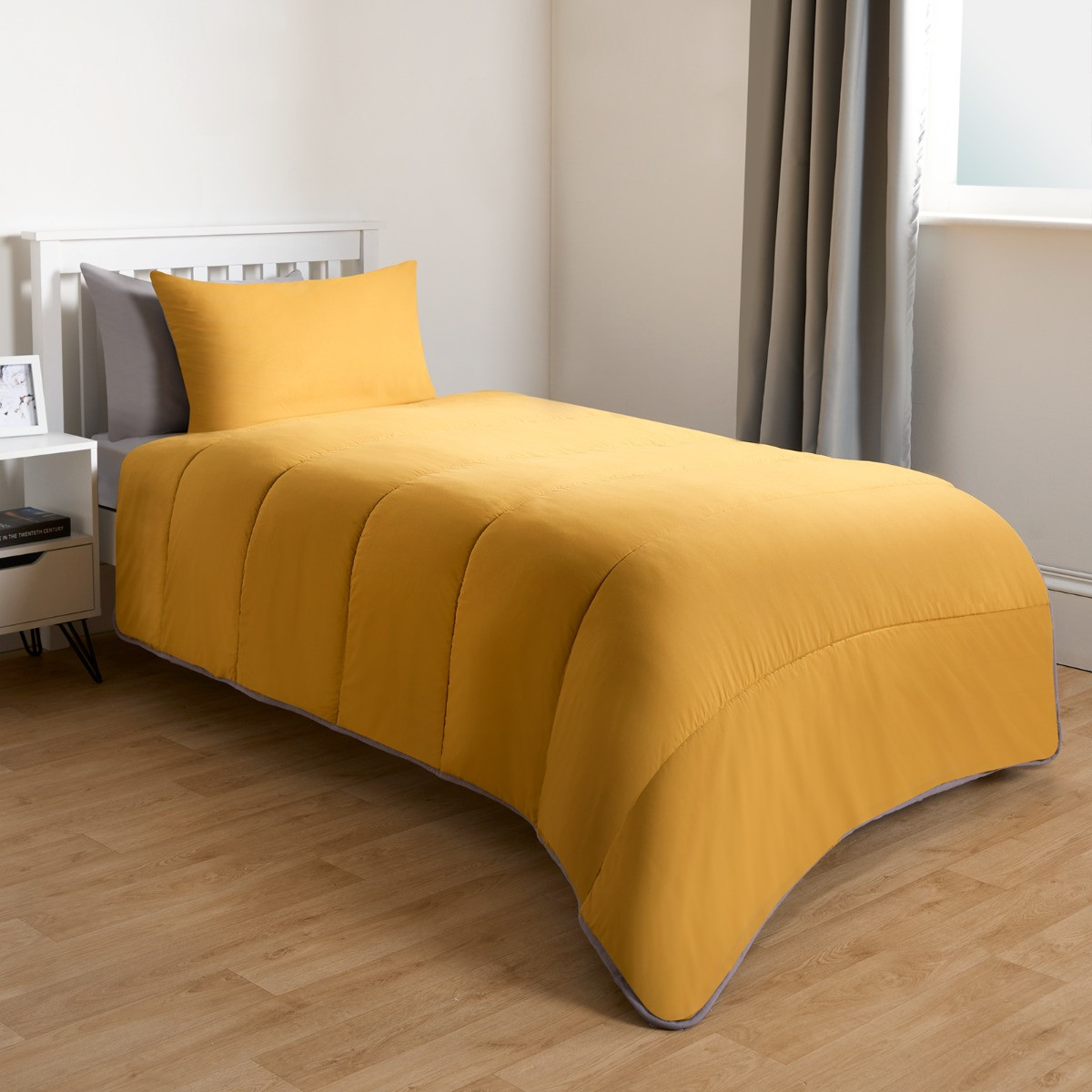 OHS Coverless 10.5 Tog Reversible Duvet & Pillowcase -Grey/Ochre>