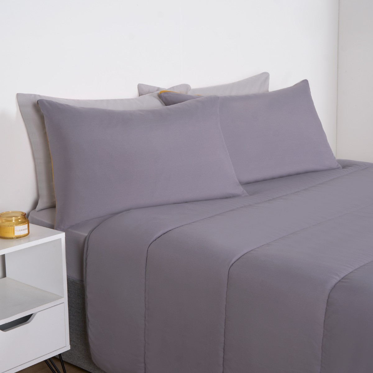 OHS Coverless 10.5 Tog Reversible Duvet & Pillowcase, Grey/Ochre - King>