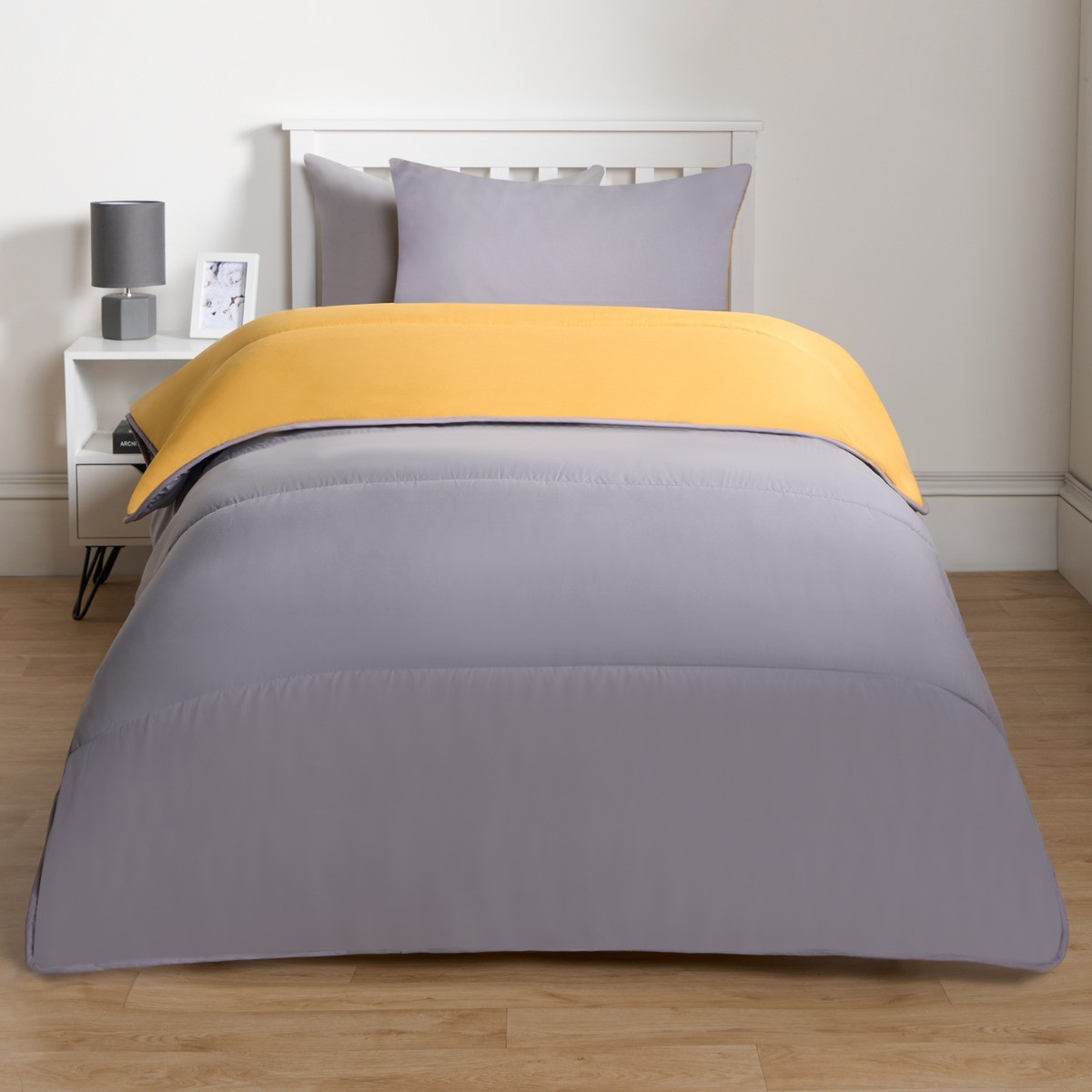 OHS Coverless 10.5 Tog Reversible Duvet & Pillowcase -Grey/Ochre>