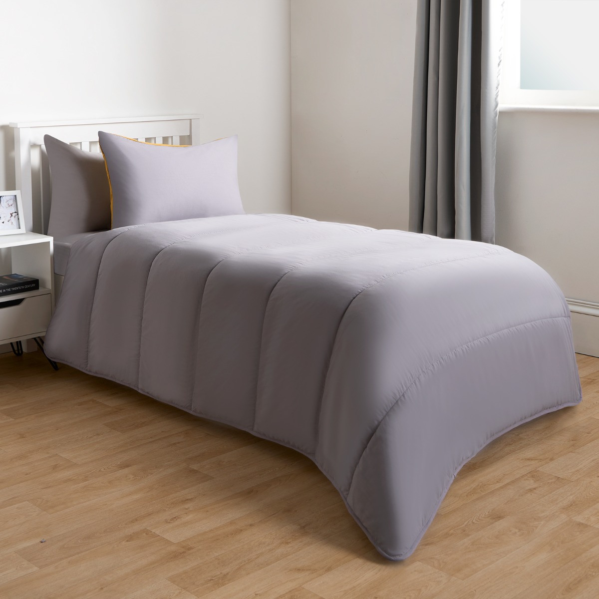 OHS Coverless 10.5 Tog Reversible Duvet & Pillowcase -Grey/Ochre>