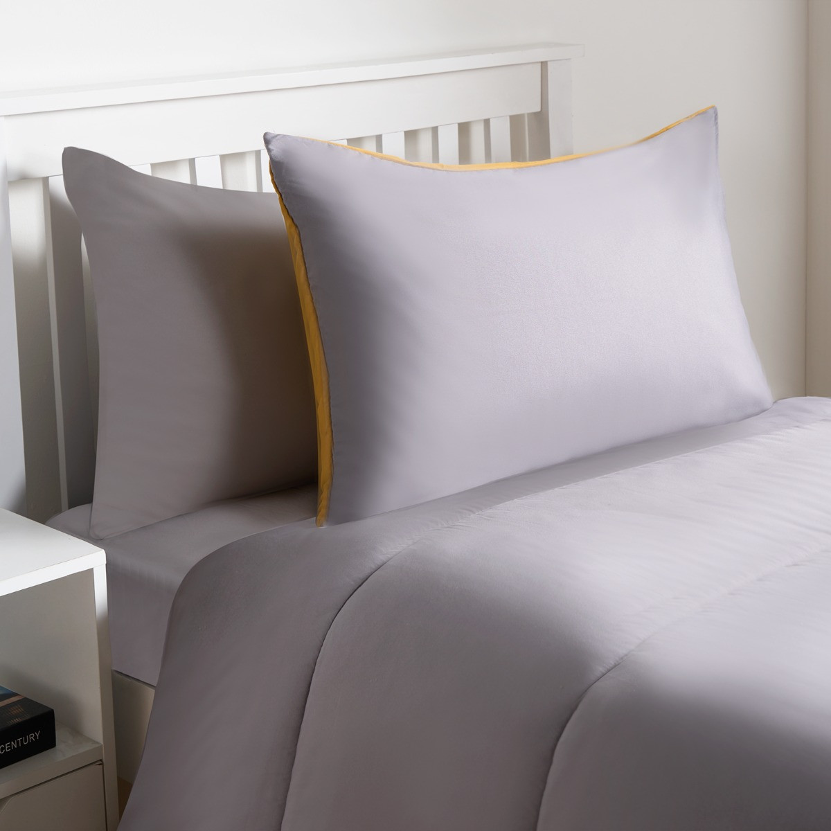 OHS Coverless 10.5 Tog Reversible Duvet & Pillowcase -Grey/Ochre>