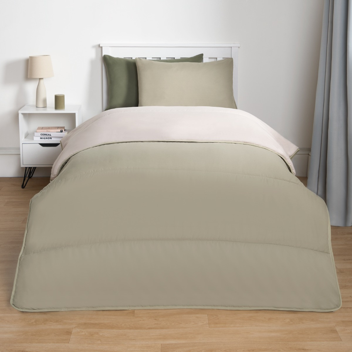 OHS Coverless 10.5 Tog Reversible Duvet & Pillowcase - Sage/Natural>