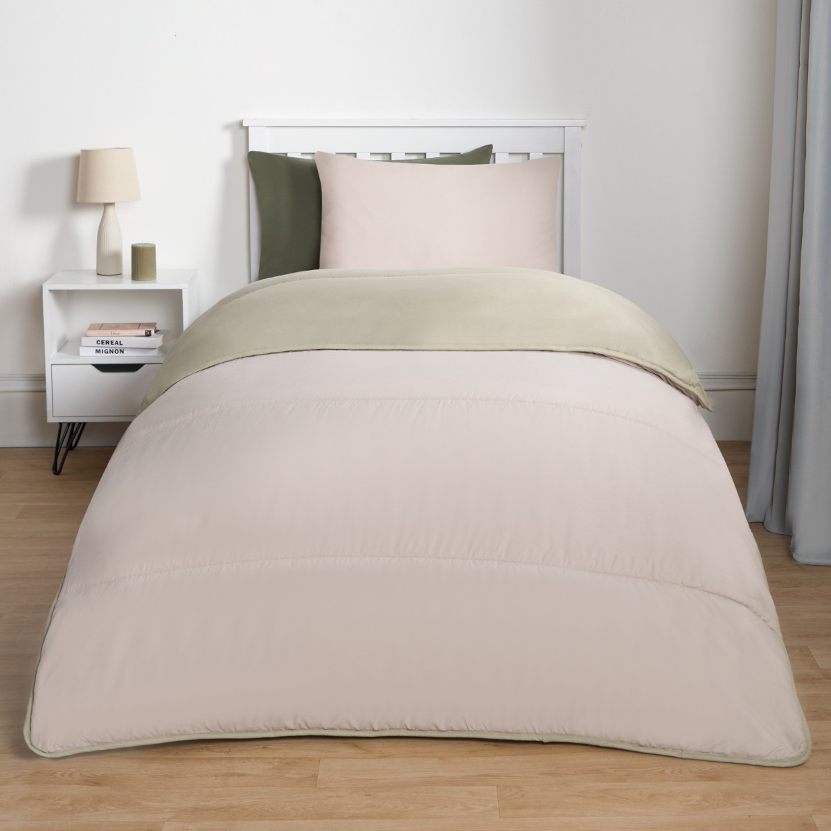 OHS Coverless 10.5 Tog Reversible Duvet & Pillowcase - Sage/Natural>