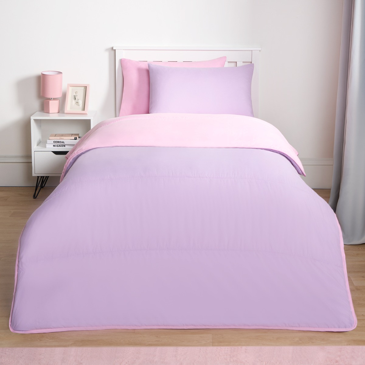 OHS Coverless 10.5 Tog Reversible Duvet & Pillowcase - Pink/Lilac>