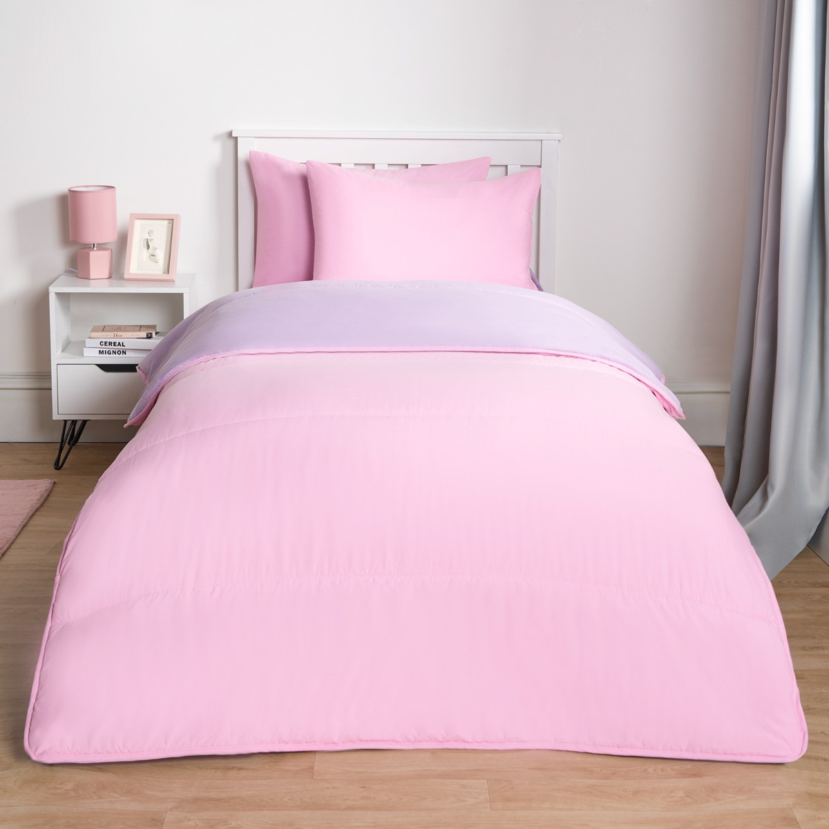 OHS Coverless 10.5 Tog Reversible Duvet & Pillowcase - Pink/Lilac>