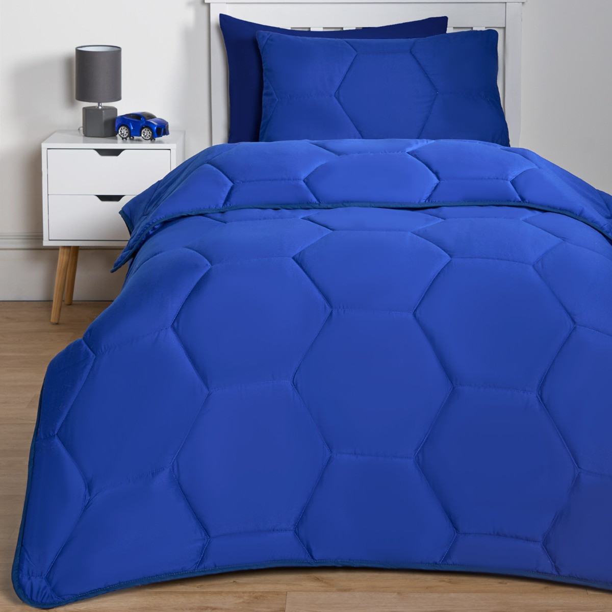 OHS Coverless Honeycomb Quilted 7.5 Tog Duvet Set - Blue>